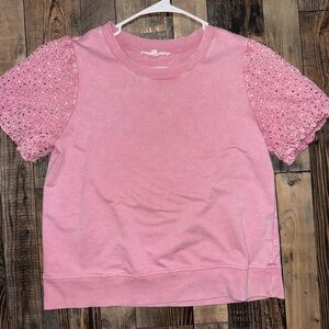 Pink Lace Sleeve Women's Top